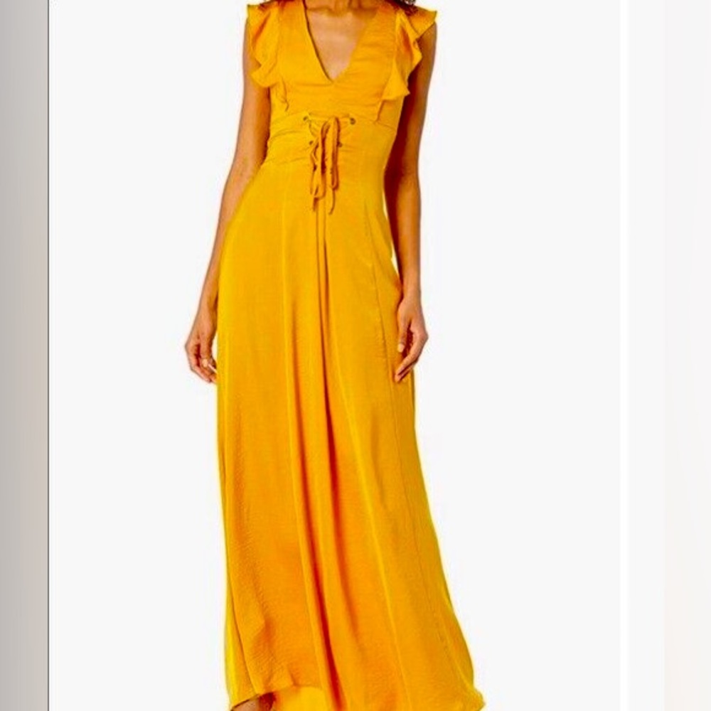 NWT BCGB Gold Corseted Ruffle Sleeve Maxi Dress